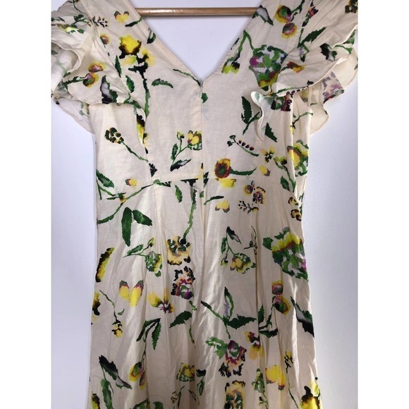 Tanya Taylor Inez Dress Lined V Neck Floral Midi Ivory 0 - Picture 8 of 16